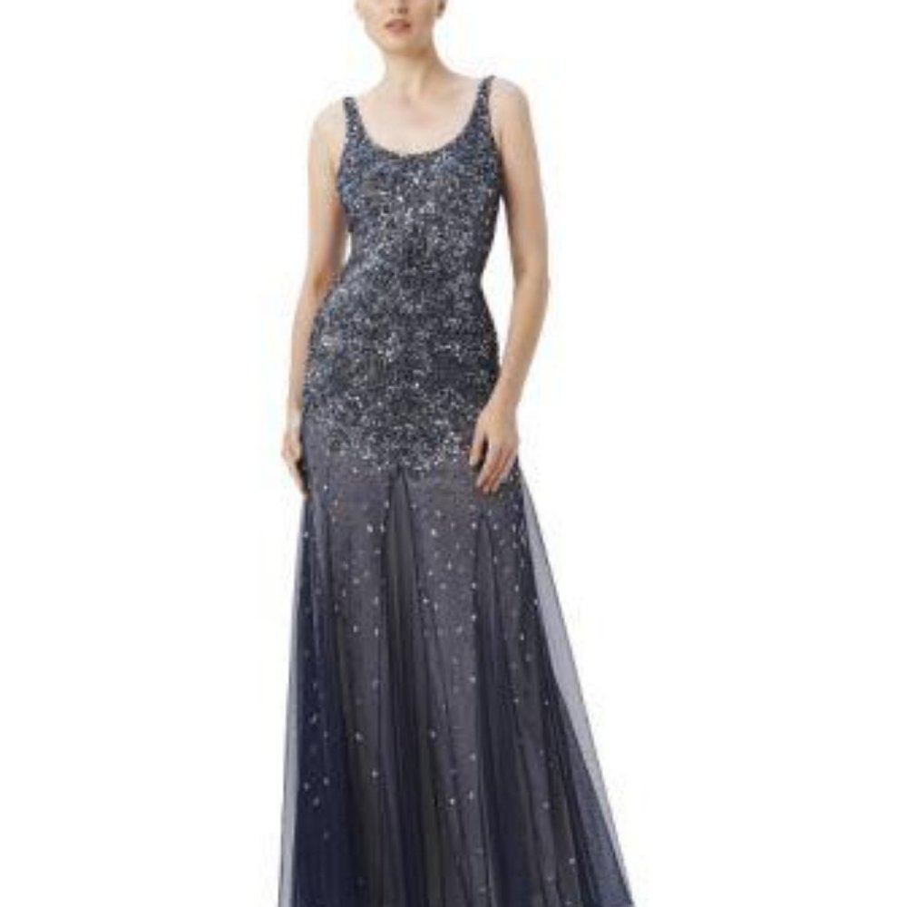 Adrianna Papell beaded mesh tank gown